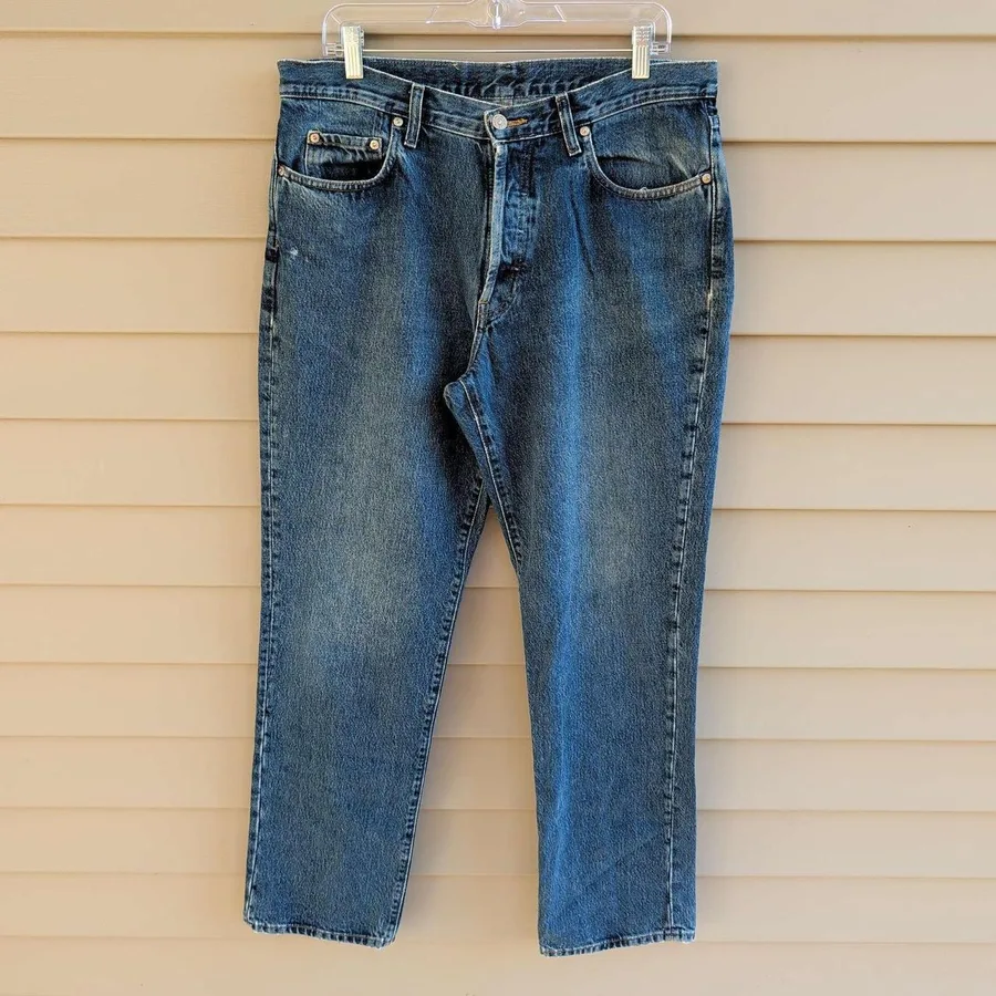 Vintage 80s RRL Ralph Lauren Jeans Mens 35x31 Blue Straight Leg Button Fly USA