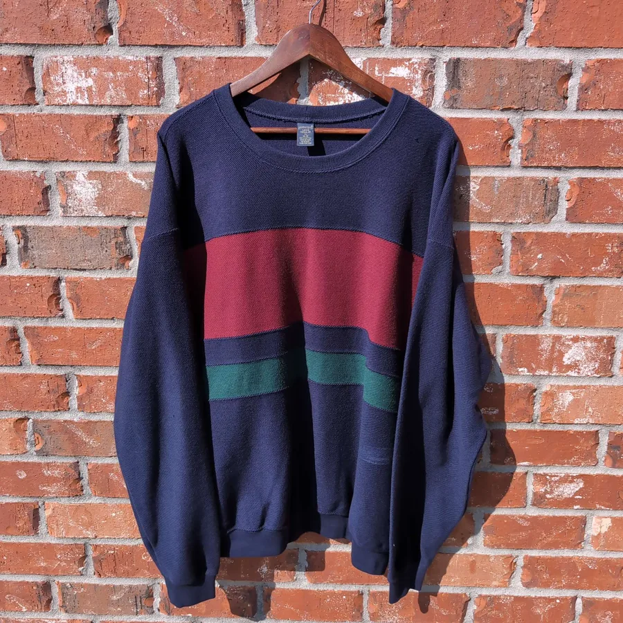 Lands End Colorblock Sweatshirt Mens XL Navy Red Green 90s Crewneck