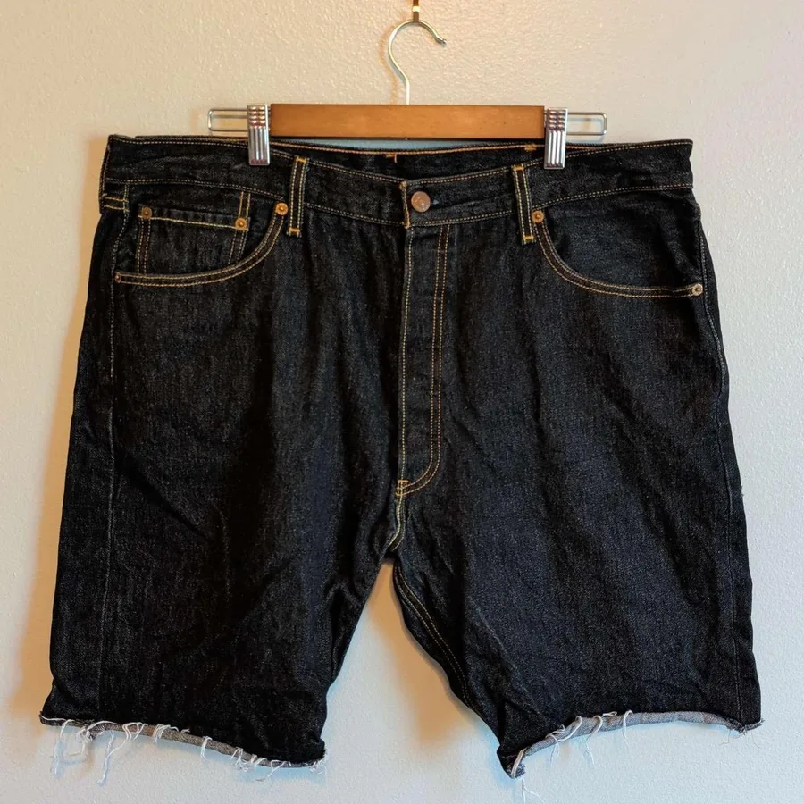Levi's 501XX Denim Shorts Mens 40 Dark Indigo Cut Off Raw Hem Button Fly