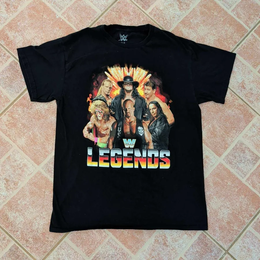 WWE Legends Graphic T-Shirt Mens Medium Black Stone Cold Undertaker Warrior Tee