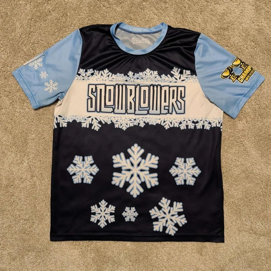 Large Navy Blue Snowblowers Lou 9 Snowflake Graphic Tee