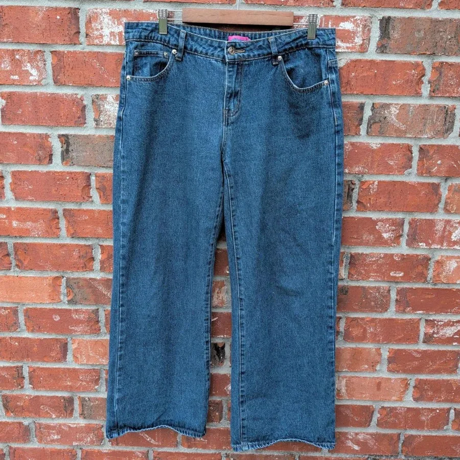 Edikted Wide Leg Jeans Women Large Blue Medium Wash High Rise 100% Cotton