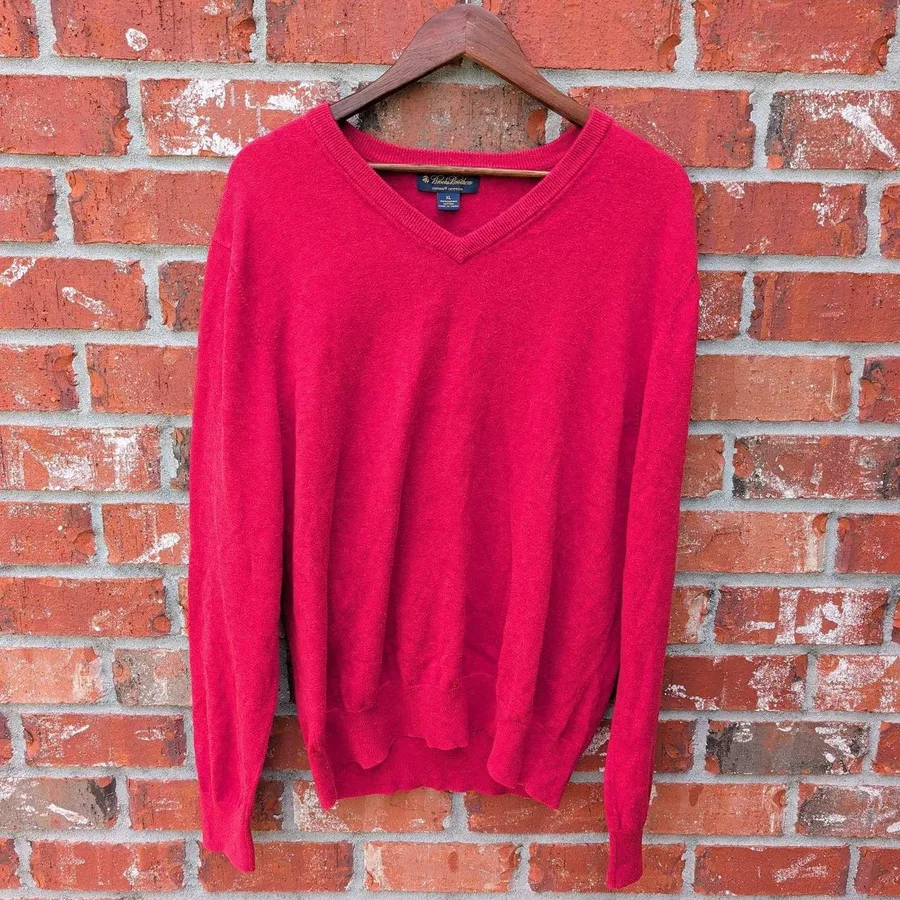 Brooks Brothers V-Neck Sweater Mens XL Red Supima Cotton Long Sleeve Knit