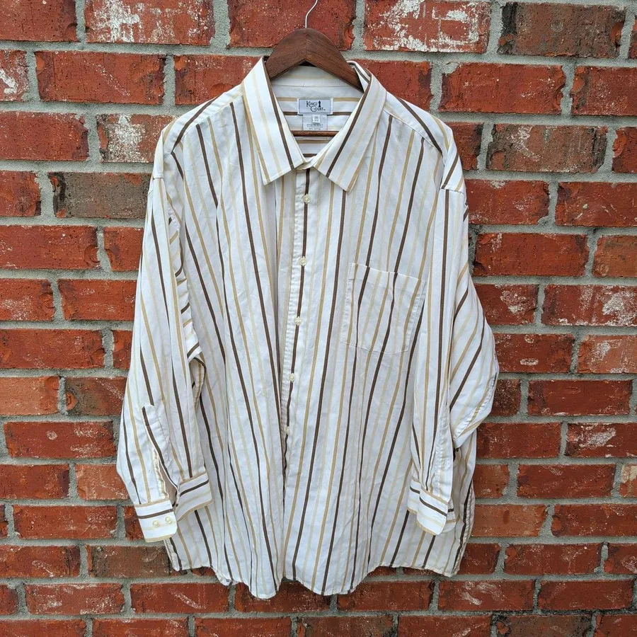 Kings Court Button Down Shirt Mens 20 33/4 White Brown Striped Long Sleeve