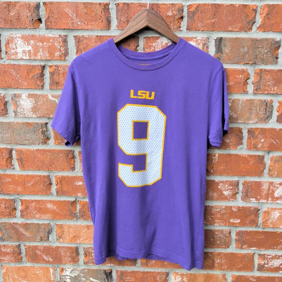 LSU Tigers No. 9 Jersey T-Shirt Mens S Purple Football Graphic Tee