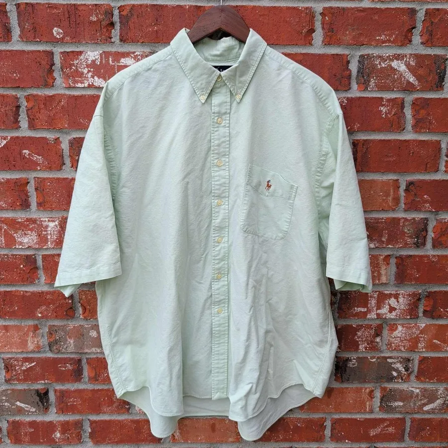 Ralph Lauren Big Shirt Mens XXL Mint Green Cotton Short Sleeve Button Down