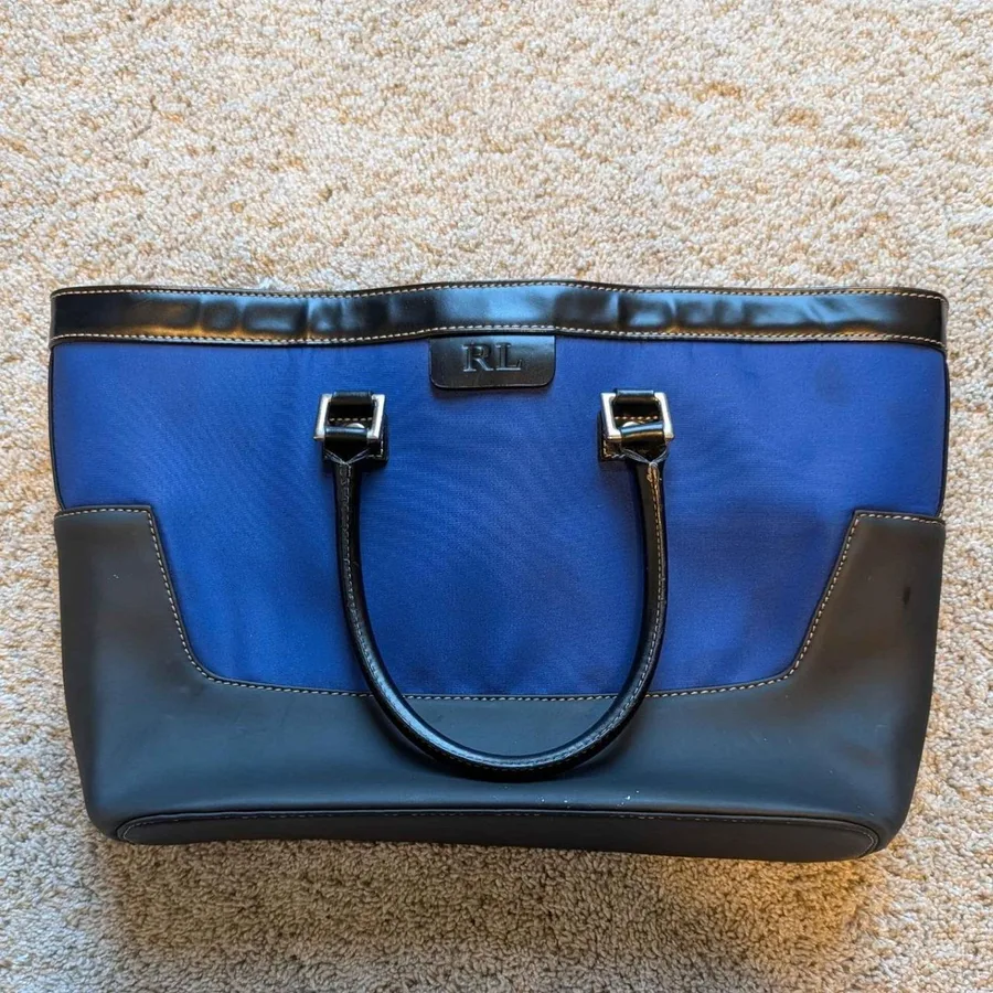 Ralph Lauren Tote Bag Women OS Blue Black Nylon RL Fragrance Satchel Handbag