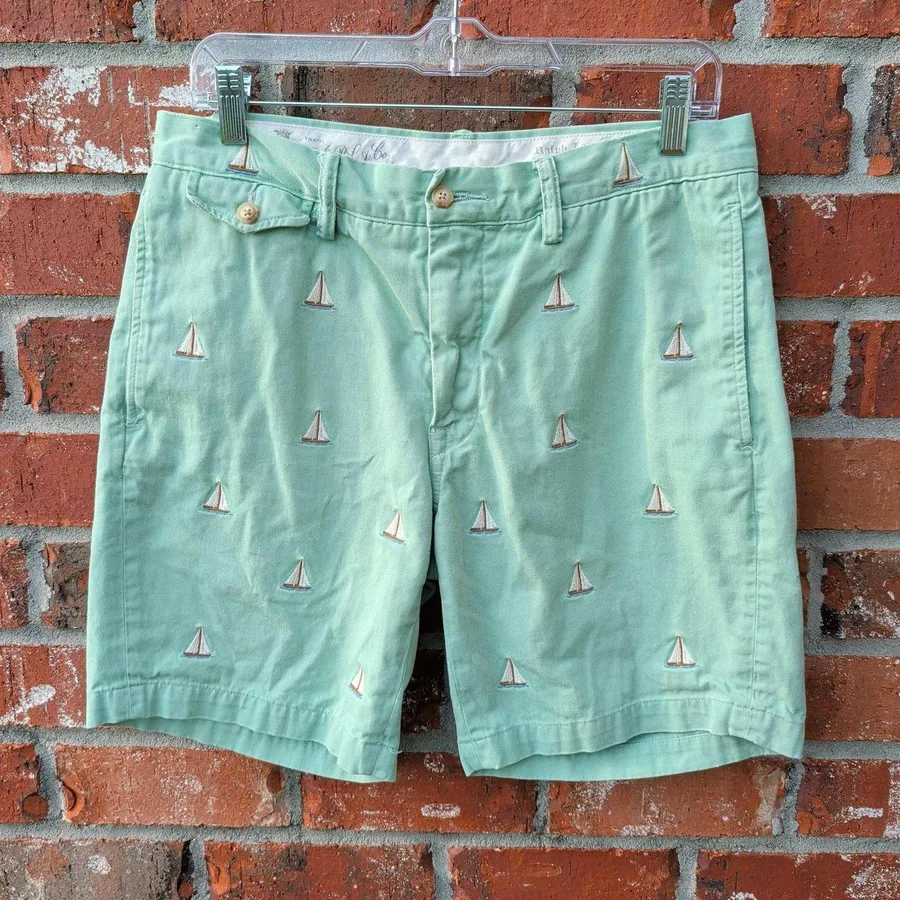 Polo Ralph Lauren Shorts Mens 32 Green Embroidered Sailboat Slim GI Fit Chino