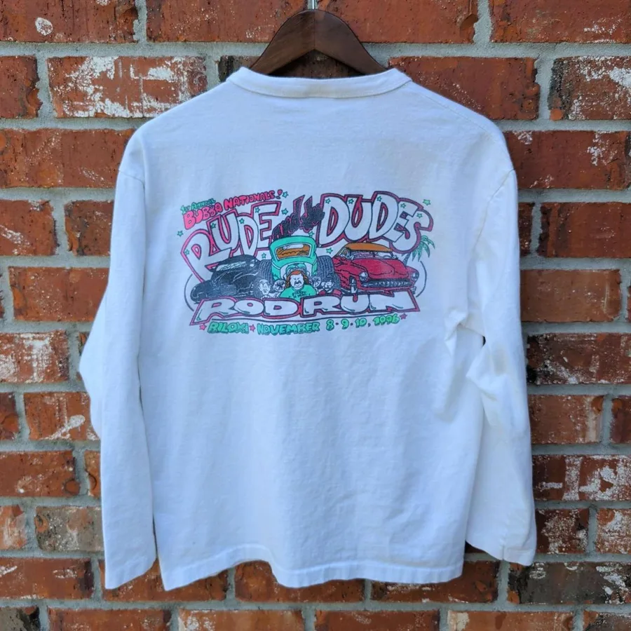 Henley Mens M White 1996 Bubba Nationals Rude Dudes Rod Run Biloxi