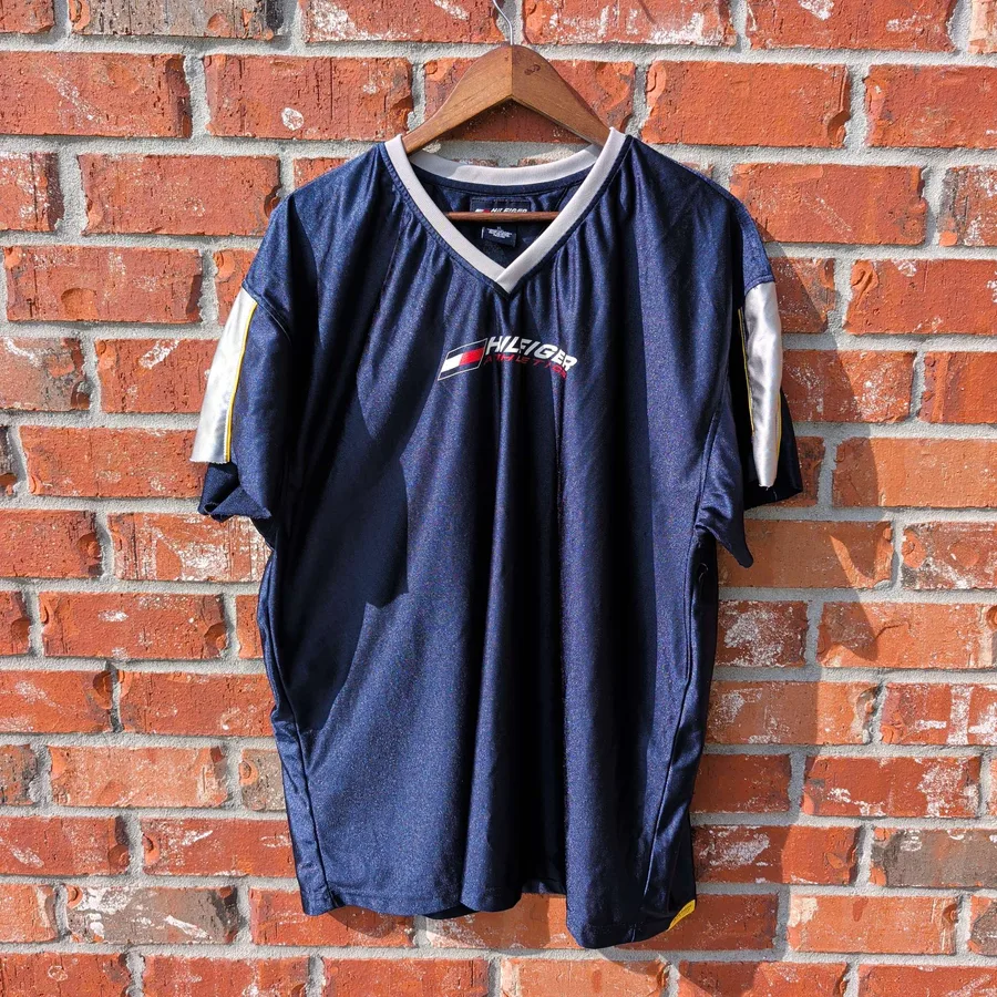 Tommy Hilfiger Athletics T-Shirt Mens XL Navy White Yellow Color Block