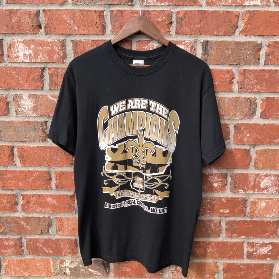 New Orleans Saints Champions T Shirt Mens M Black Gildan Super Bowl Graphic Tee