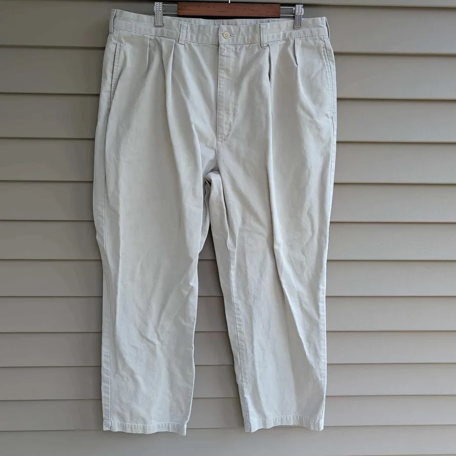 Polo Ralph Lauren Andrew Pant Mens 40x30 Tan Khaki Pleated Cotton Chinos