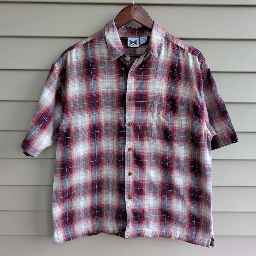 Metro X Plaid Shirt Mens XL Red Short Sleeve Button Down Cotton