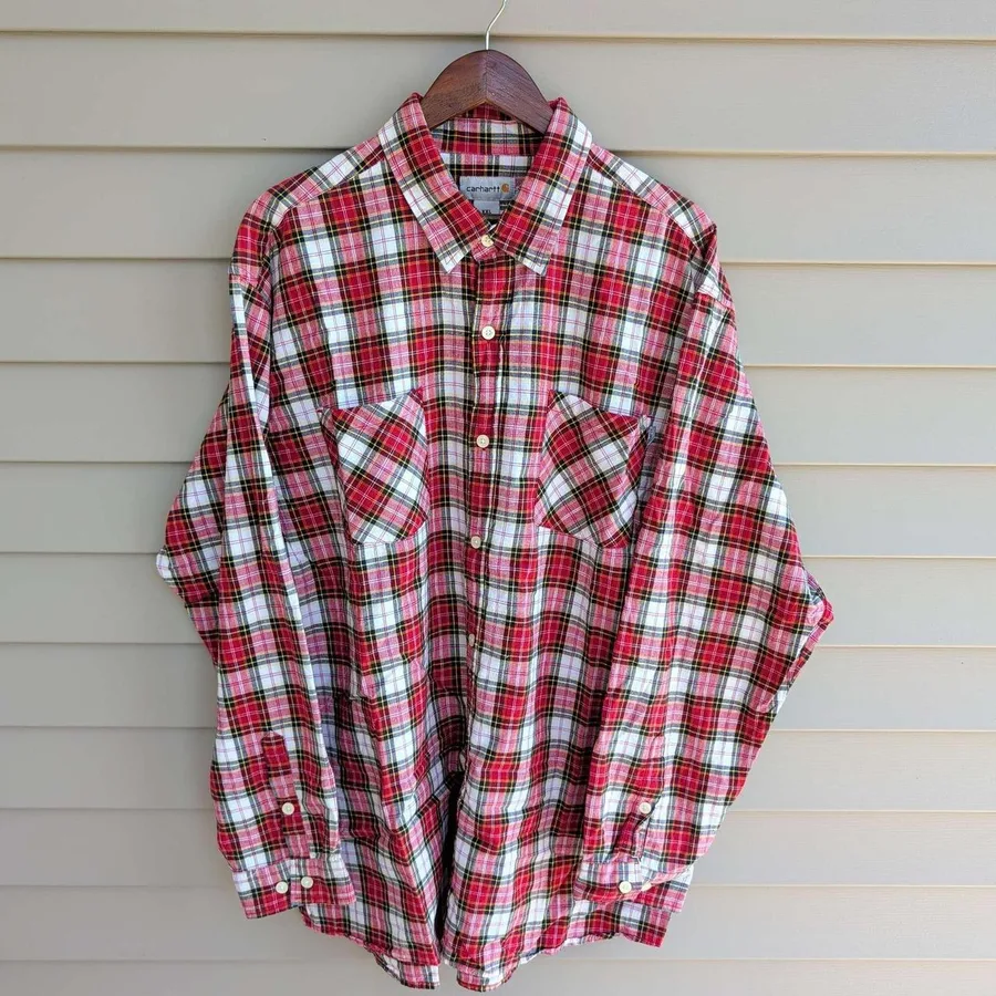 Carhartt Plaid Button Down Shirt Mens XXL Red White Yellow Workwear S254 CRI