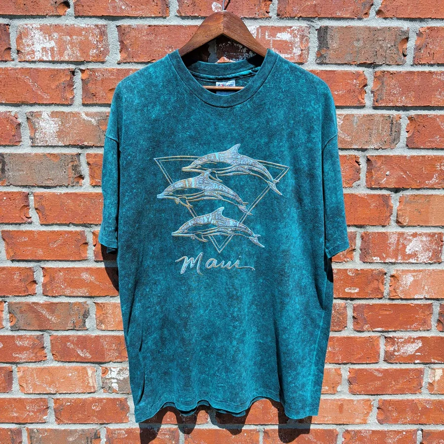 Hanes Beefy T Maui Dolphin Shirt Mens XXL Teal Mineral Wash Vintage 90s