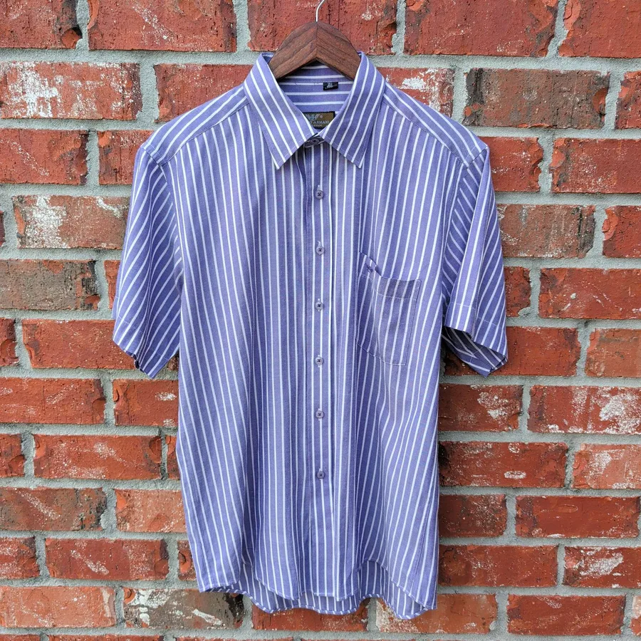 Giorgio Armani Le Collezioni Shirt Mens L Purple Striped Short Sleeve Cotton