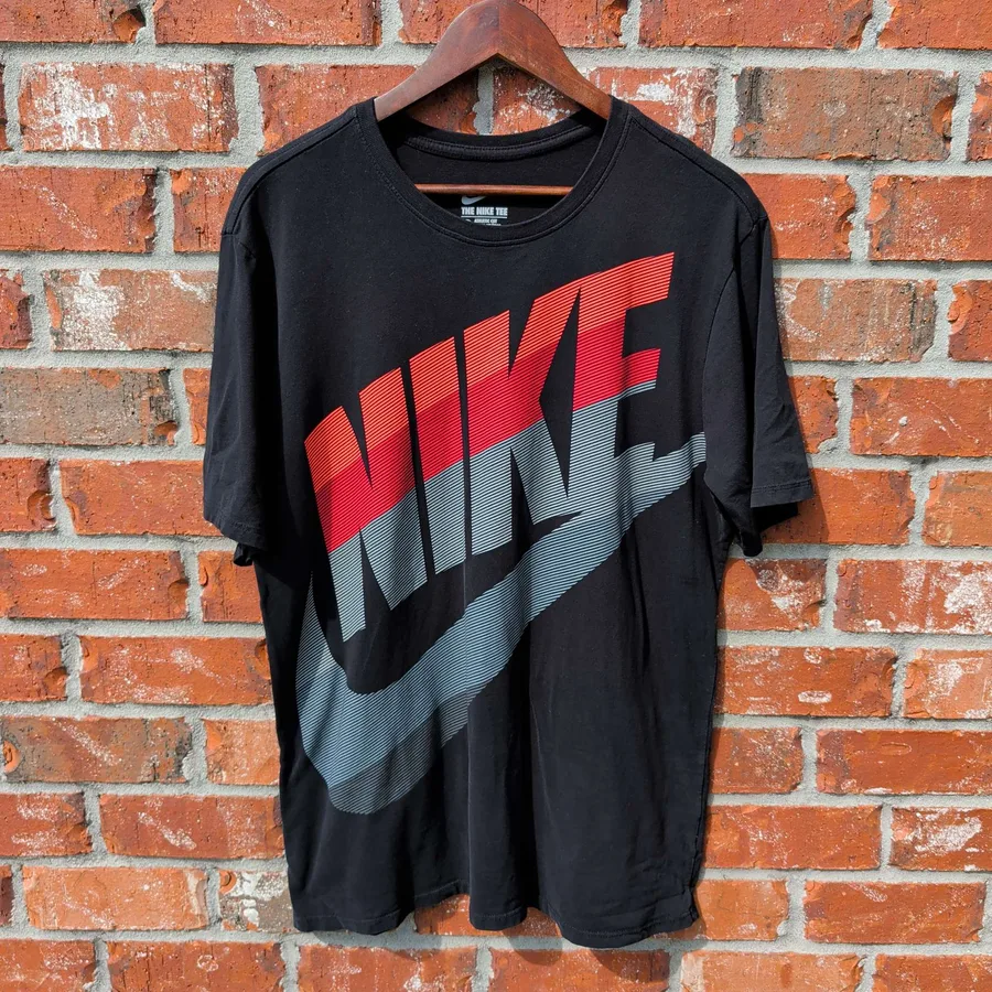 Nike Athletic Cut Tee Mens XL Black Big Swoosh Logo Graphic Short Sleeve