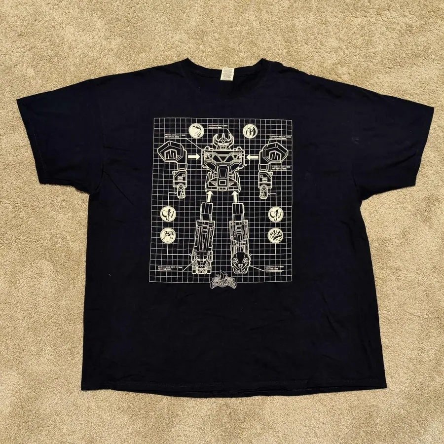 Fruit of the Loom Power Rangers T-Shirt Men 3XL Black Megazord Blueprint Graphic