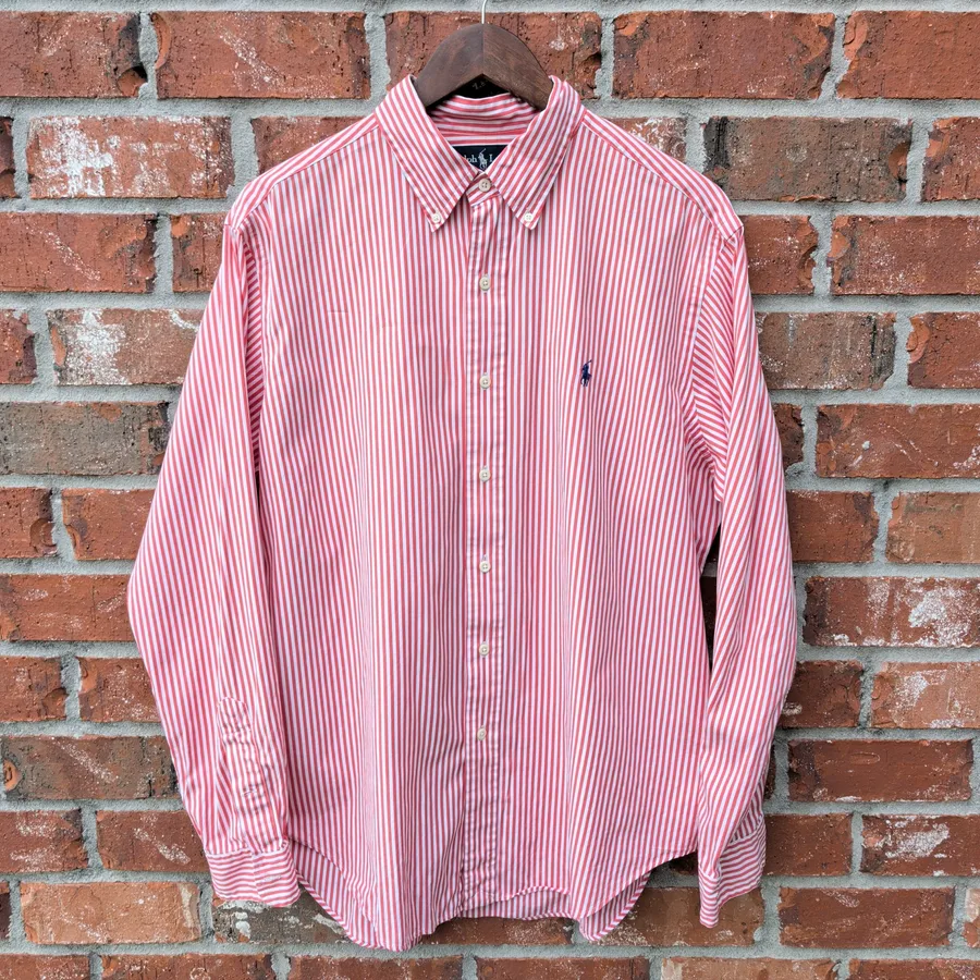 Ralph Lauren Striped Dress Shirt Mens L Red White Classic Fit Button Down