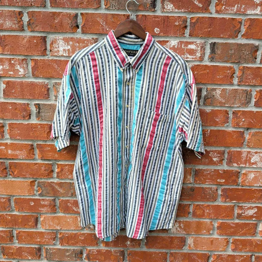 Loafers Reed & James Button Down Shirt Mens XL Multicolor Vertical Stripe Cotton