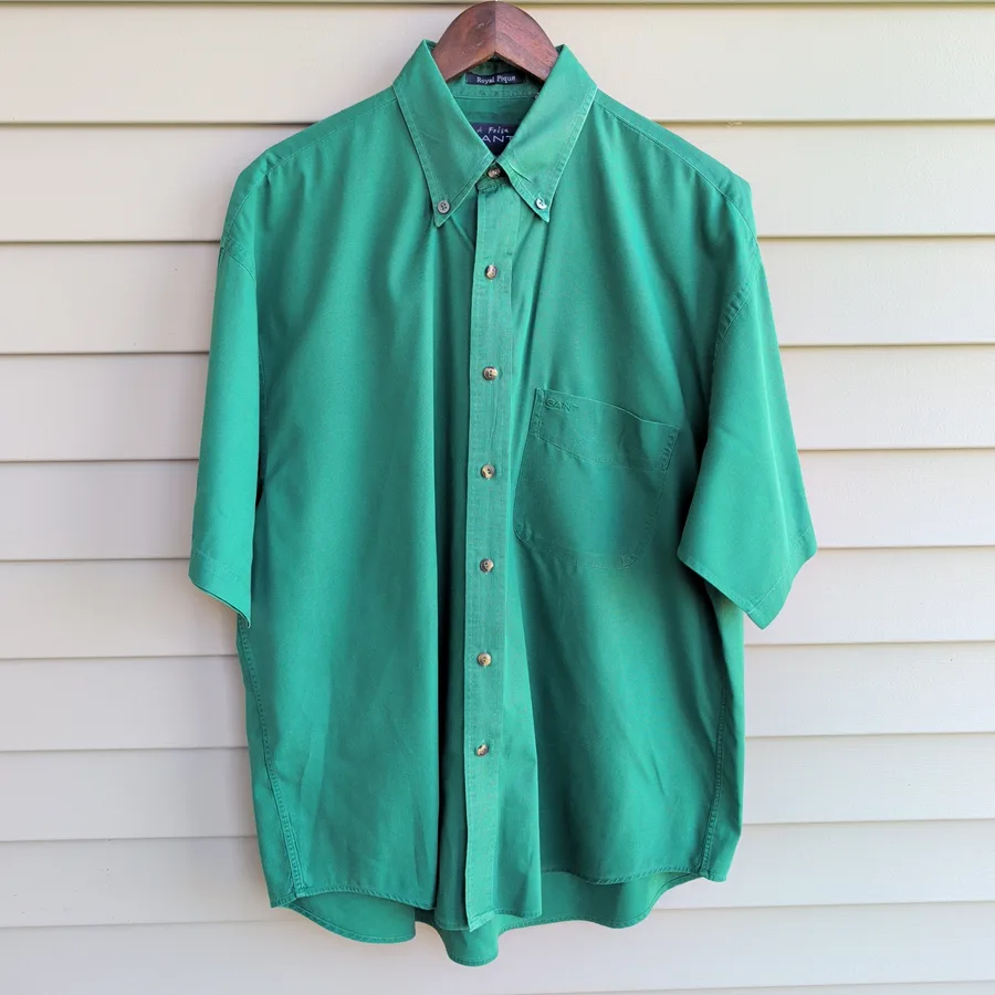 Gant Royal Pique Shirt Mens L Green Short Sleeve Button Down Cotton