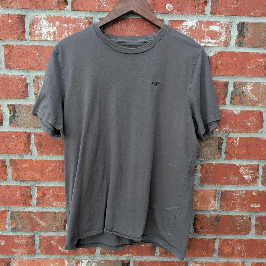 Hollister T-Shirt Mens Large Grey Short Sleeve Embroidered Logo Cotton Tee
