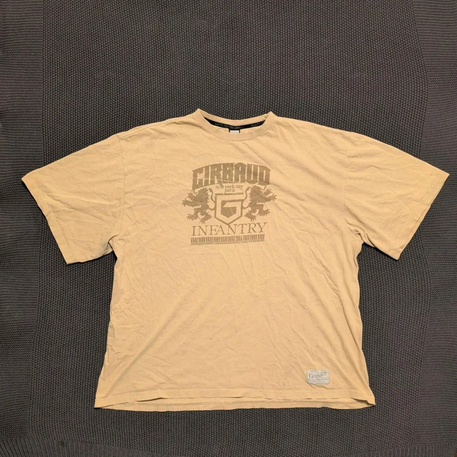 Girbaud Graphic T-Shirt Mens 4XL Tan Infantry Lion Streetwear Short Sleeve Tee