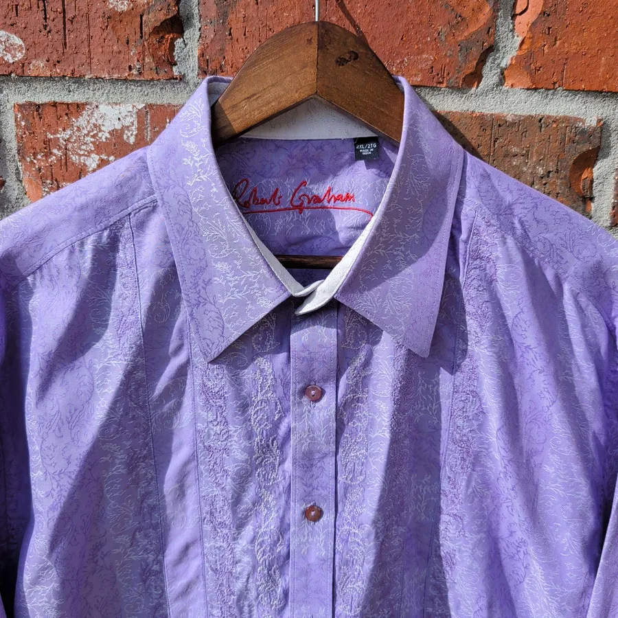 Robert Graham Long Sleeve Shirt Mens 2XL Purple Textured Cotton Button