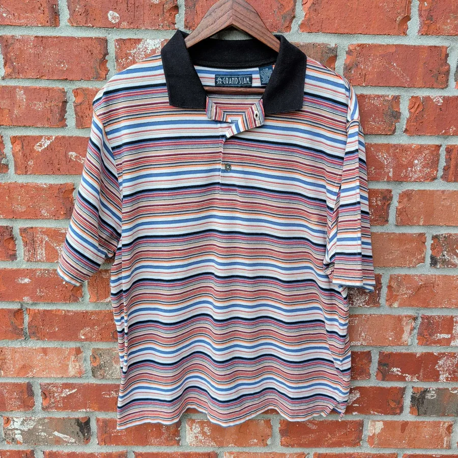 Grand Slam Striped Polo Shirt Mens L Multicolor Golf Cotton Blend