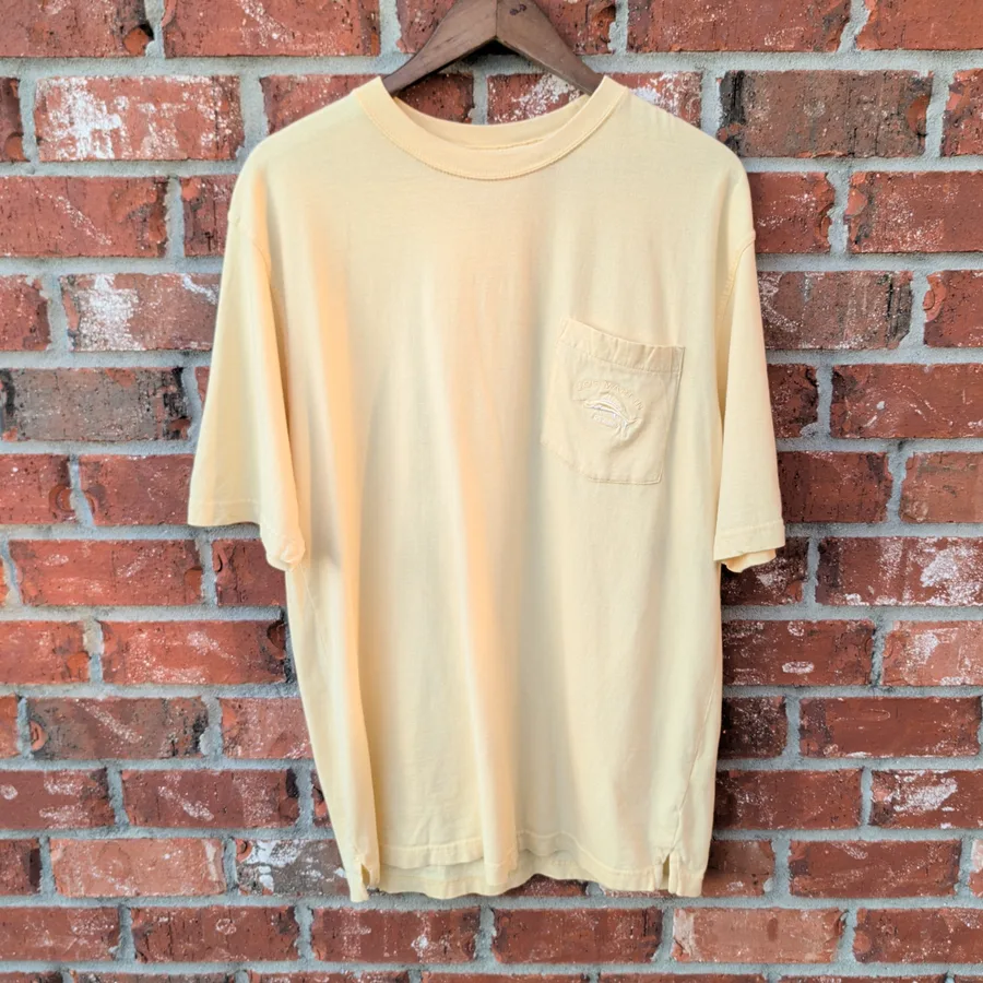 Joe Marlin Unwind Pocket Tee Mens XL Yellow Embroidered Marlin Fishing Shirt