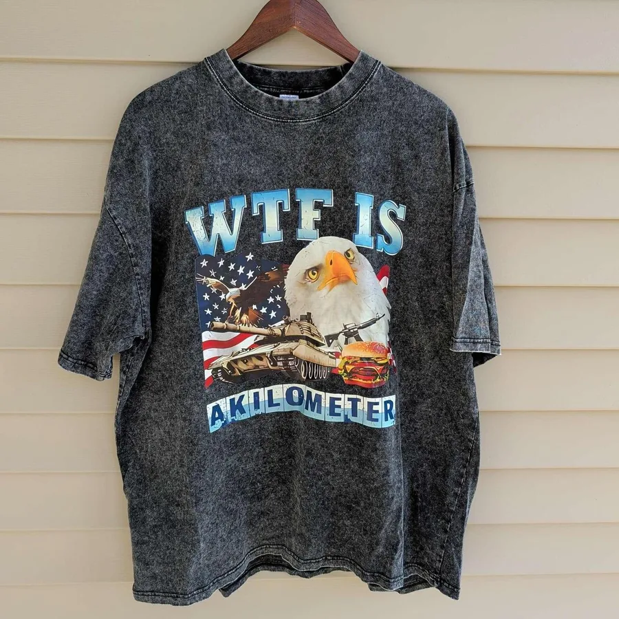 Unbranded T-Shirt Mens XL Black Acid Wash WTF Is A Kilometer Meme Graphic Tee