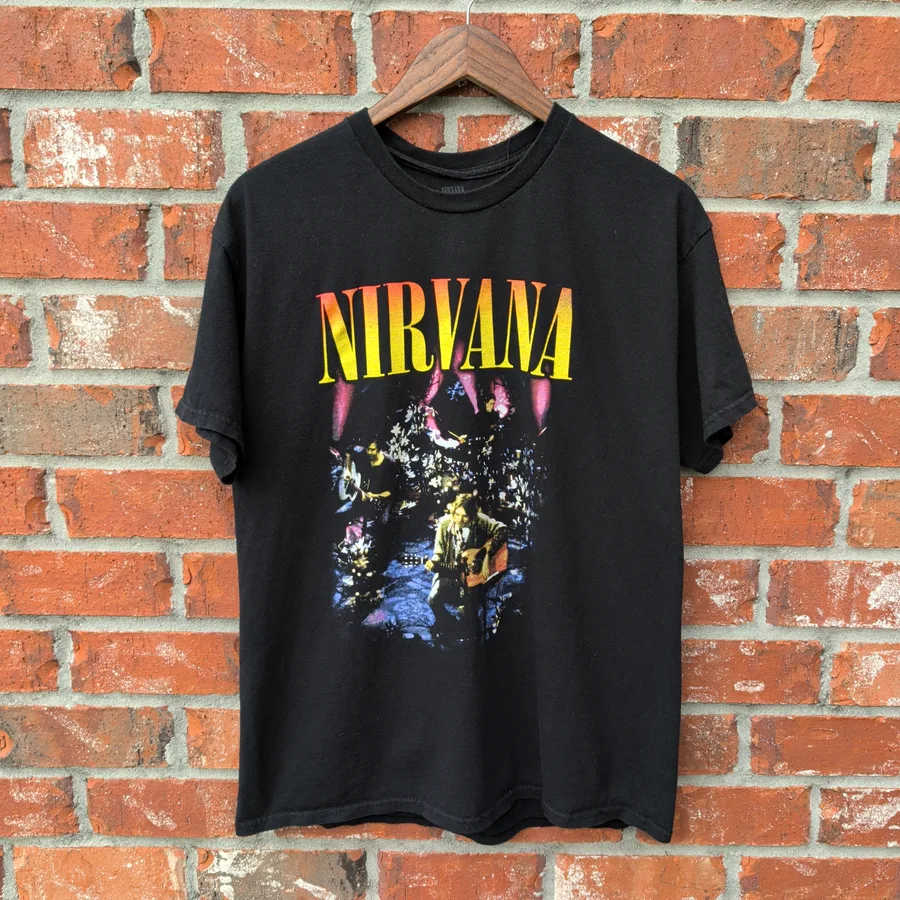 Nirvana Unplugged In New York Mens L Black Band T-Shirt Graphic Tee