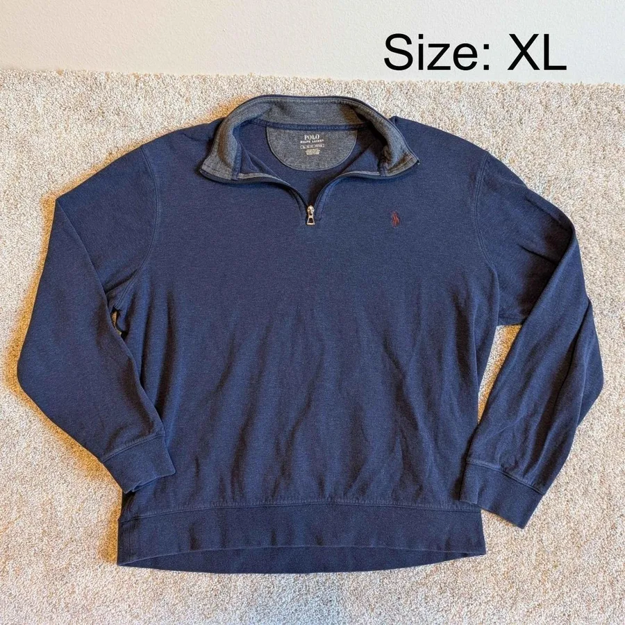 Polo Ralph Lauren Mens XL Navy Blue Heather Quarter Zip Pullover Sweater Pony