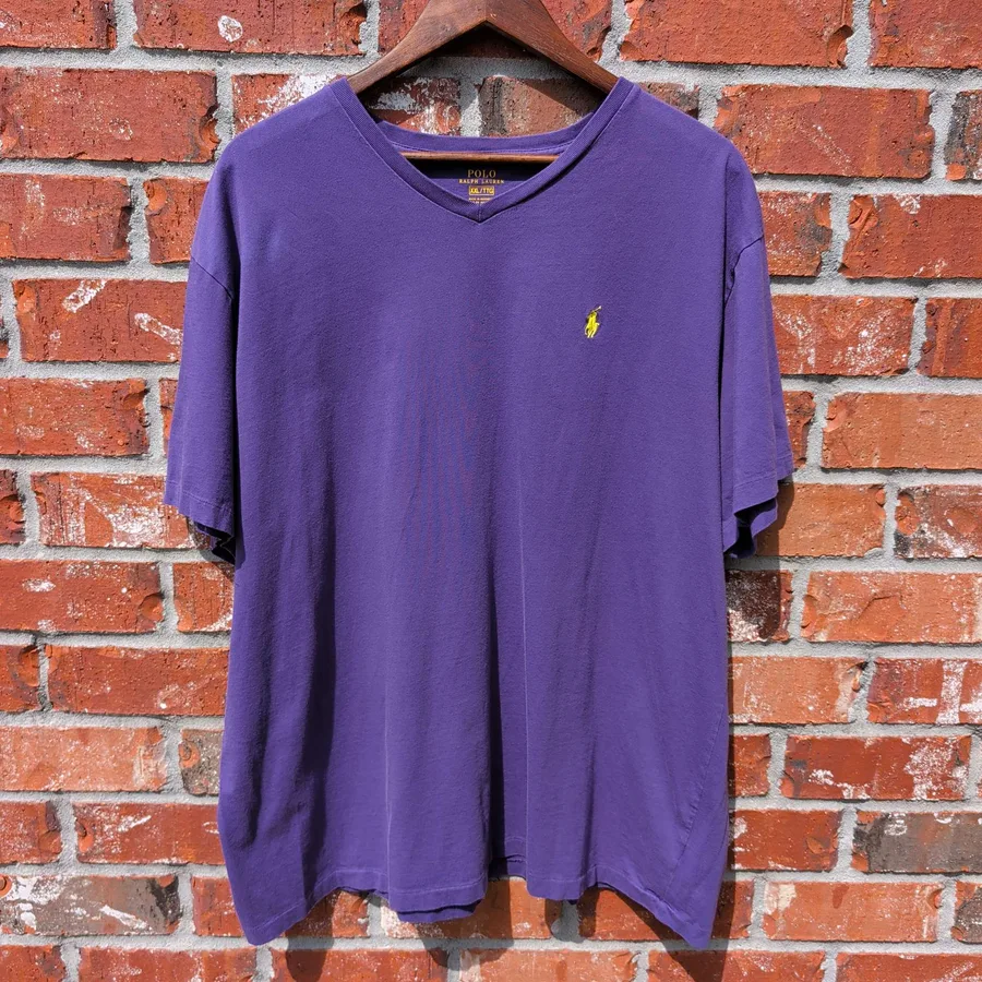 Polo Ralph Lauren V-Neck T-Shirt Mens XL Purple Pony Logo Short Sleeve