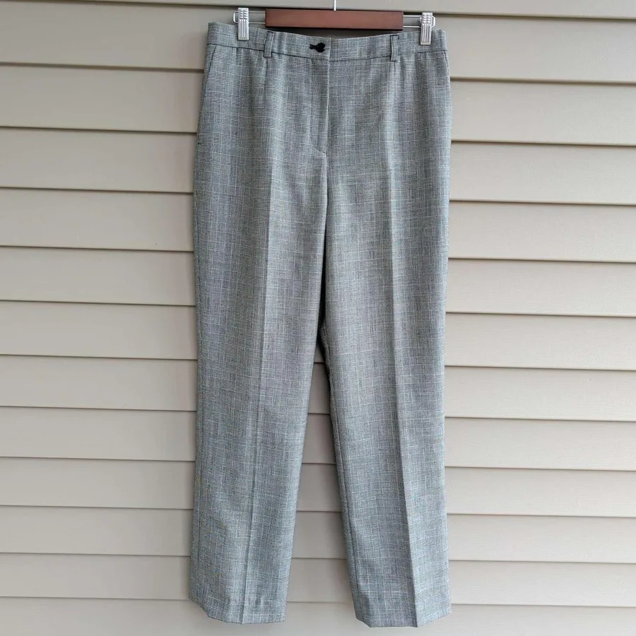 Pendleton Dress Pants Women 10 Gray Glen Plaid 100% Virgin Wool Straight Leg