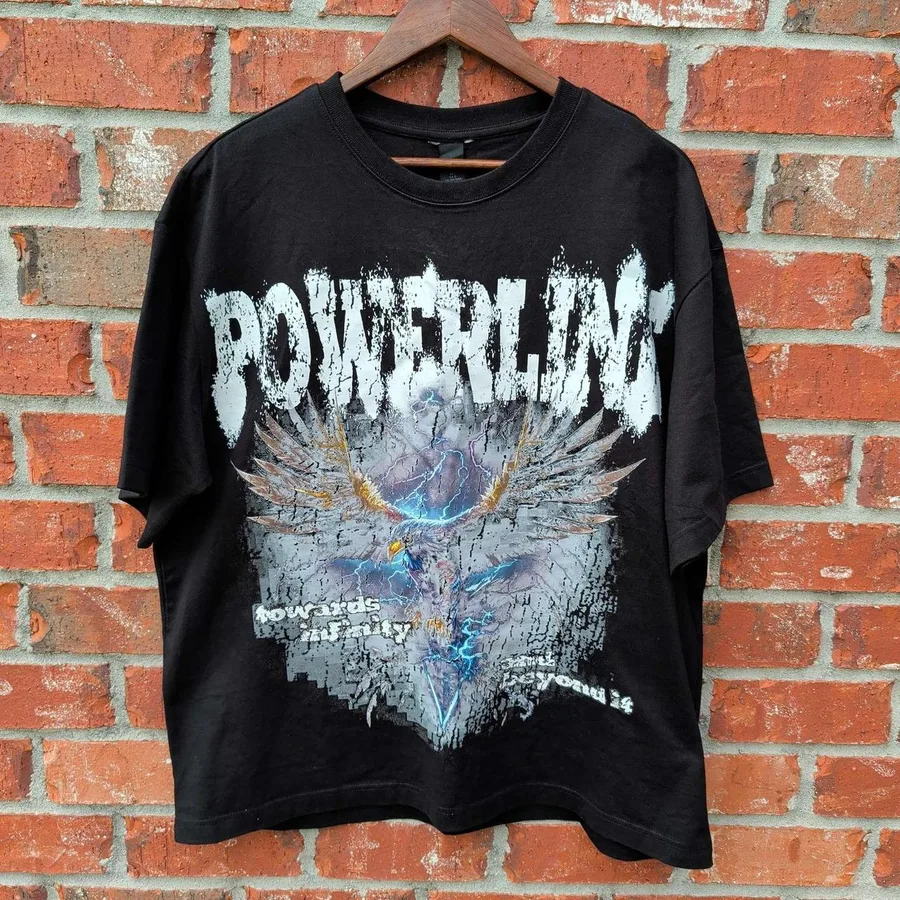 Powerline Graphic T-Shirt Mens Large Black Eagle Lightning Streetwear