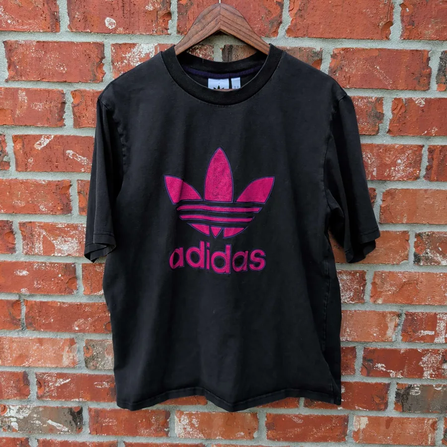 Adidas Originals Trefoil T-Shirt Mens M Black Pink Faded Vintage Logo Tee