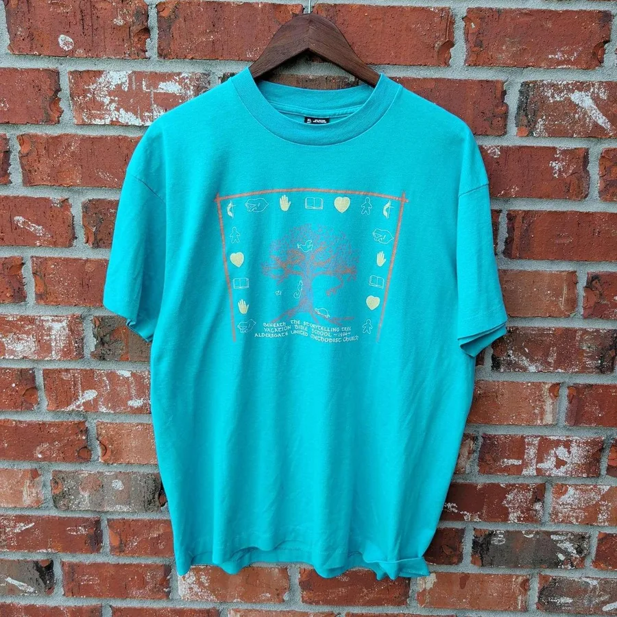 Fruit of the Loom T-Shirt Mens XL Teal Vintage 1994 VBS Single Stitch USA Made