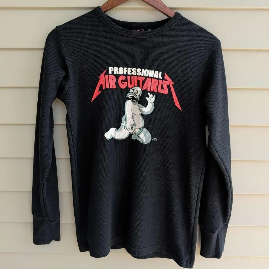 The Simpsons Thermal Shirt Men Large Black Professional Air Guitarist 2007 Y2K