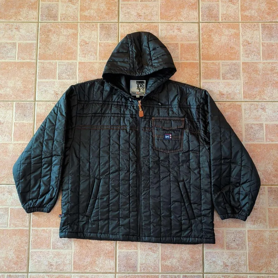 Phat Farm Puffer Jacket Mens XXL Black Quilted Hooded Streetwear