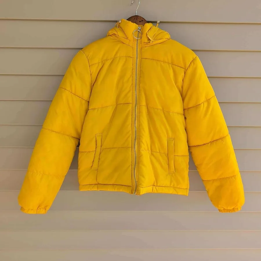 Arizona Puffer Jacket Womens Small Yellow Hooded Quilted Zip Up Coat
