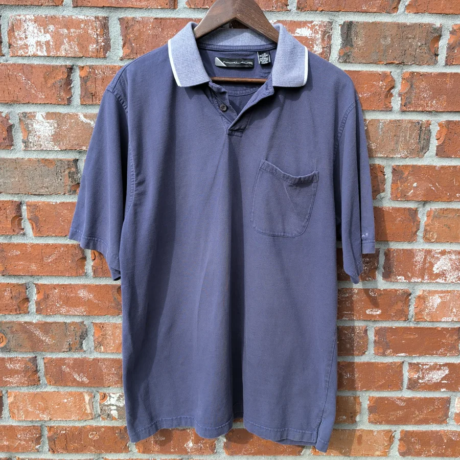 Nicklaus Golf Polo Shirt Mens L Navy Blue Pocket Short Sleeve Cotton