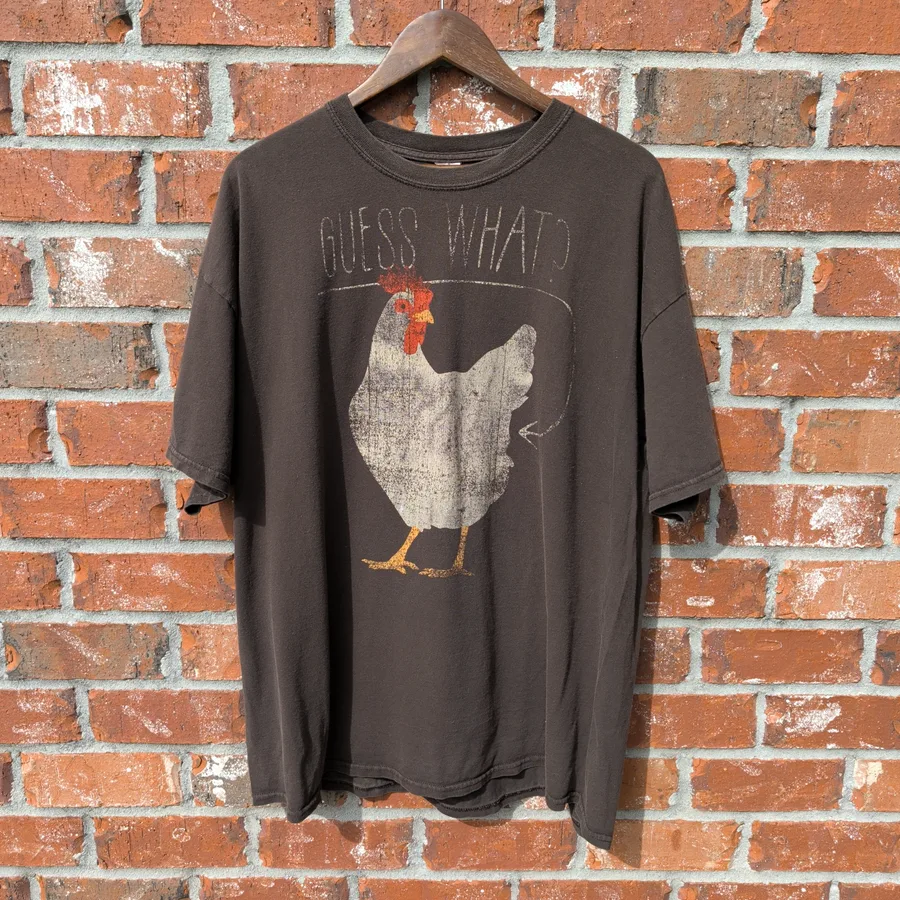 Gildan Guess What Chicken Graphic Tee Mens 2XL Brown Funny Farm T-Shirt