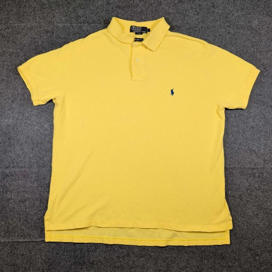 Polo Ralph Lauren Polo Shirt Mens Large Yellow Slim Fit Short Sleeve Cotton