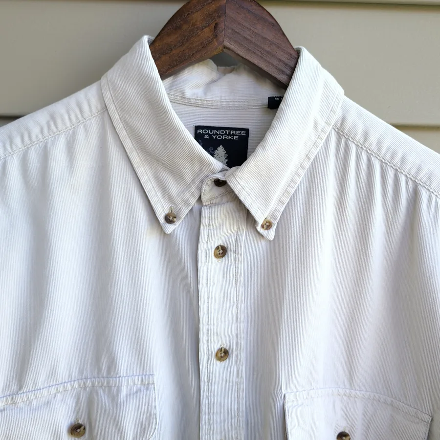 Roundtree & Yorke Outdoors Corduroy Shirt Mens L Cream Button Down Workshirt