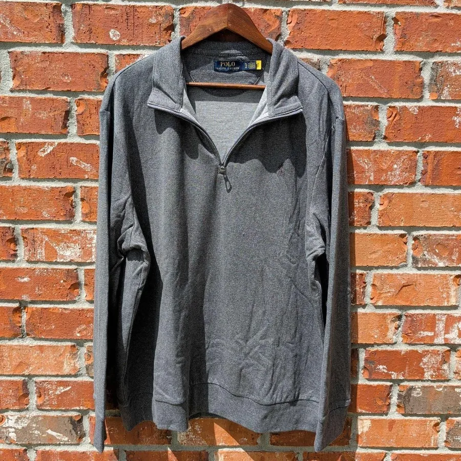 Polo Ralph Lauren Quarter Zip Pullover Mens XL Grey Textured Cotton Blend