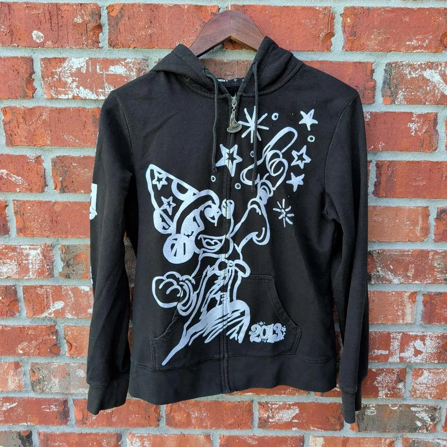 Disney Parks Zip Hoodie Kids Large Black Sorcerer Mickey 2013 Walt Disney World