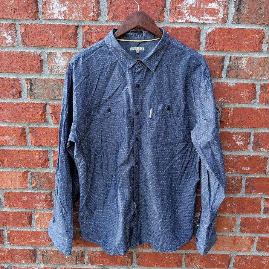 Marc Ecko Button Up Shirt Mens XL Blue Long Sleeve Geometric Print Cotton