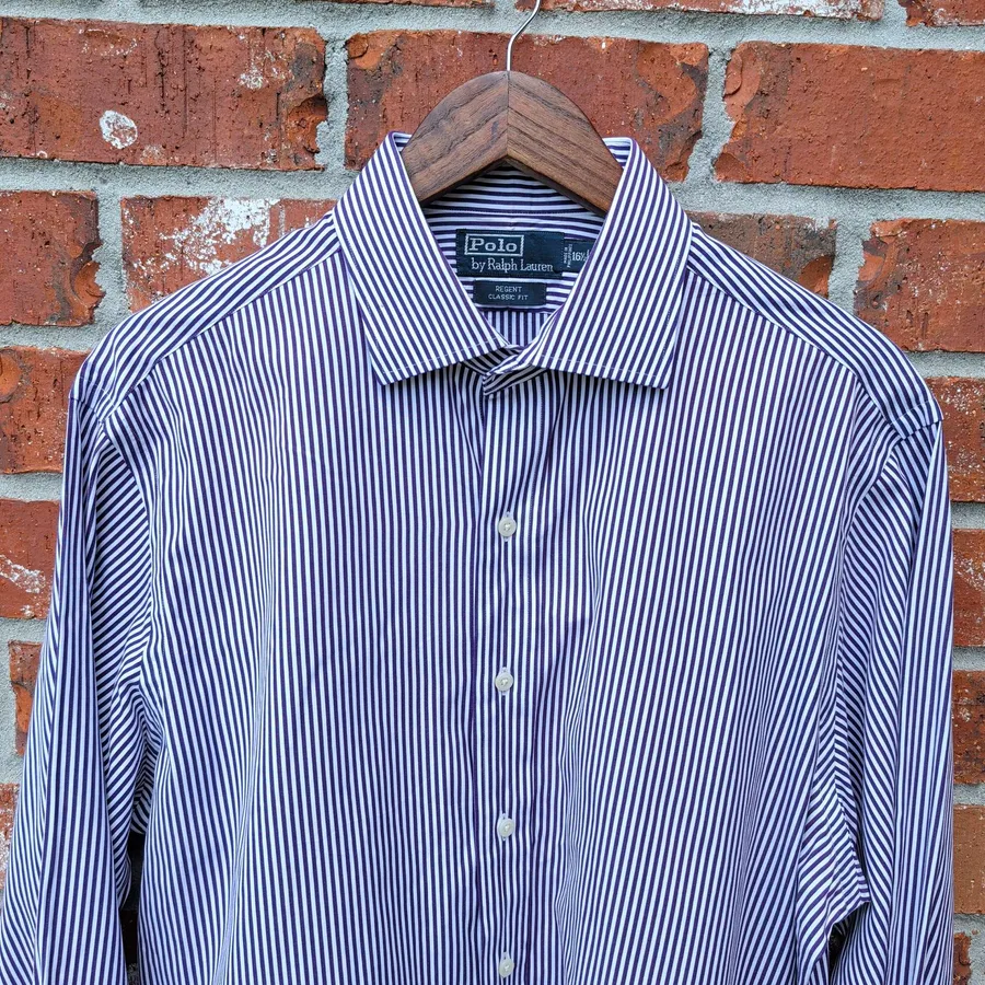 Polo Ralph Lauren Regent Classic Fit Shirt Mens 16.5 L Purple Striped Dress