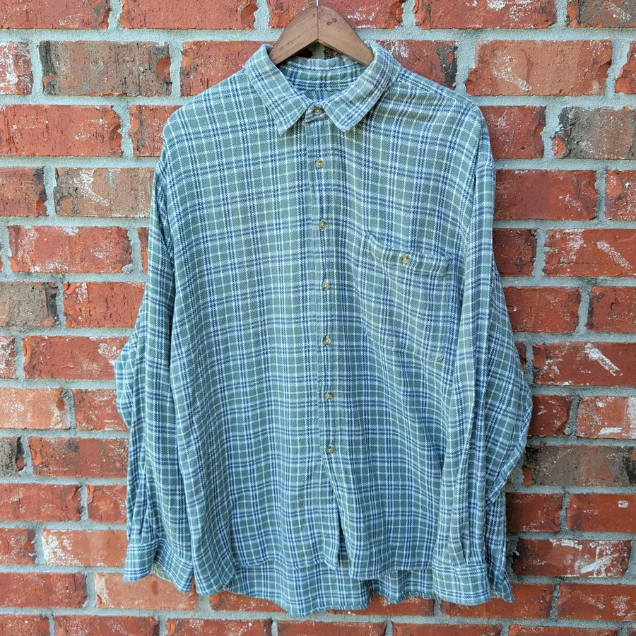 Fieldmaster Flannel Shirt Mens 2XL Green Plaid Long Sleeve Cotton Button Down